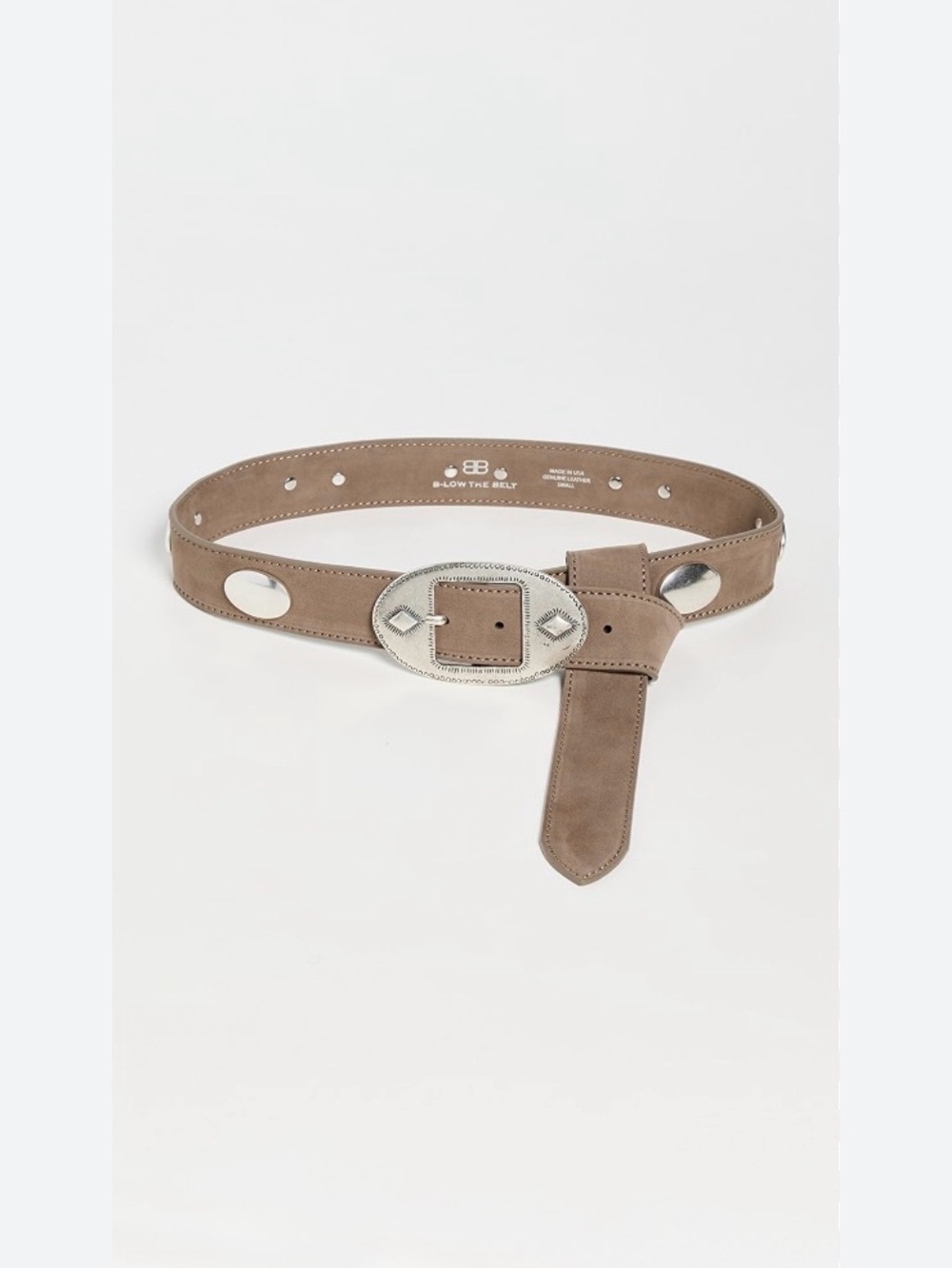 B-Low the Belt Tucker Concho Nubuck Belt in Taupe & Silver